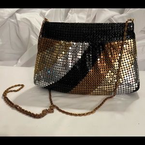 Vintage Chain Metal Mesh Color Block Clutch Shoulder Bag Purse